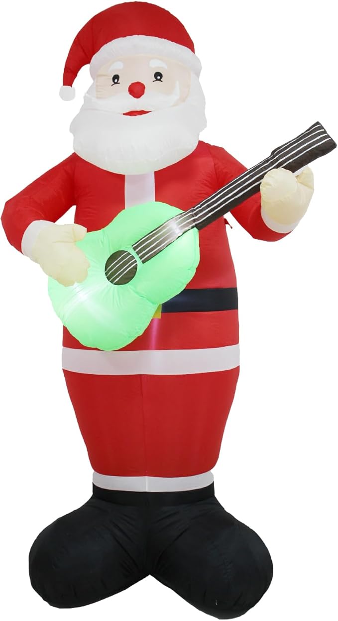 TRMESIA 8FT Inflatable Santa Claus Decoration,Indoor Outdoor Christmas Decor for Yard Lawn Garden Holiday Parties LED Lighted for Festive Atmosphere,with Guitar Xmas Blow up Decoration