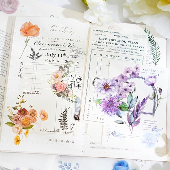 100 Pcs Blue Flower Stickers, Wildflower Stickers for Scrapbooking Junk Journal Card Making Collage Notebook Diary Planner Letter Envelope Water Bottle Phone Case Craft Decoration (Blue)
