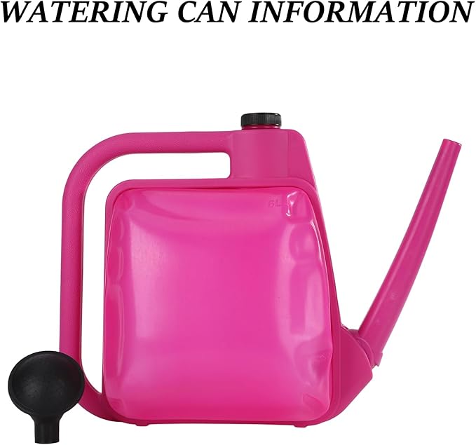 Watering Can 1.6Gal Transparent Plastic with Comfort Grip Handle for Indoor & Outdoor Plants（Rose Red）