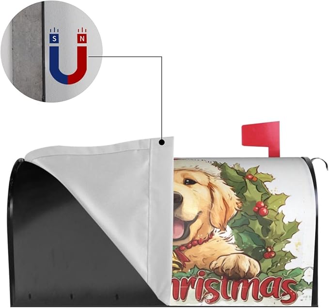 Christmas Dog Mailbox Covers Magnetic Letterbox Covers 21x18 Inch for Garden Outdoor Decoration
