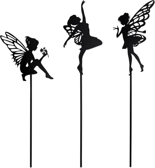 Garden Fairy Metal Stake 3-Piece Gift Set - Outdoor Decorative Accents for Yard, Flower Bed, Lawn, and Patio Gardens