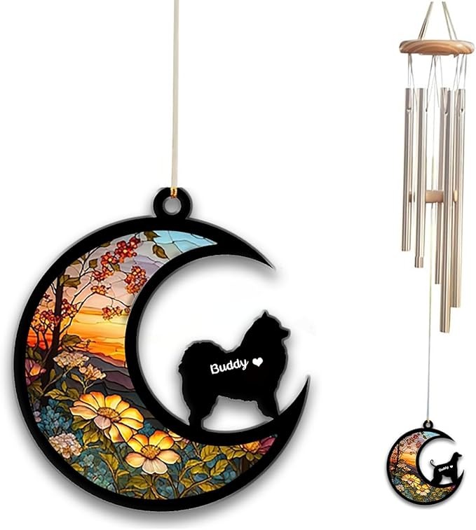 Samoyed Sun Catcher Wind Chime, Custom Sunflower Suncatcher Dog Memorial Wind Chime, Dog Loss Gift, Dog Sympathy Gift, Pet Loss Suncatcher, Outdoor Garden Decor