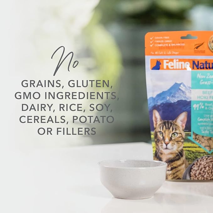 Feline Natural High Protein Dry Cat Food, Freeze-Dried Diet with 98% Meat, Organs & Seafood, No Peas, Grains, or Artificial Additives, Made in New Zealand, Chicken & Lamb, 3.5oz (Pack of 2)