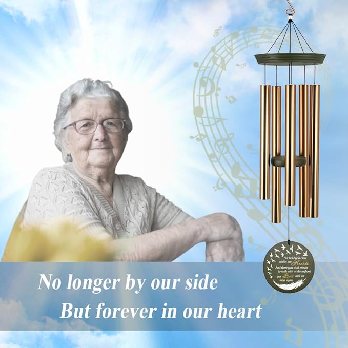 Personalized Sympathy Wind Chimes, 36" Deep Tone Wind Chimes for Loss of Loved Father/Mother/Lover, Angel's Feather Memorial Wind Chime, Bereavement Gifts for Funeral (Produced in USA)