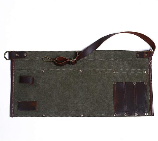 Luchuan Heavy Duty Canvas Tool Apron With the Adjustable Genuine Leather Belt (Army Green)