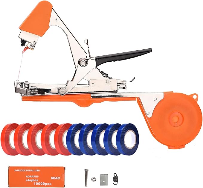FUNTECK Garden Plant Tying Machine Branch Tape Tool for Vine, Tomato, Cucumber, Grape & Floral Support | Heavy-Duty Handheld Plant Binder with Durable Tape & Ergonomic Grip, Orange