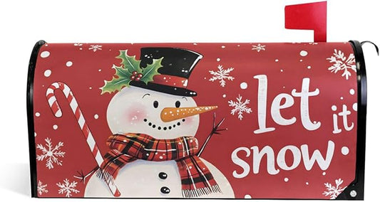 SUABO Mailbox Cover Red Background Snowman Standard Magnetic Mailbox Covers Wraps for Christmas Home Yard Garden Decor