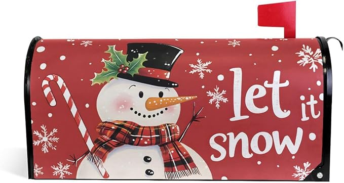 SUABO Mailbox Cover Red Background Snowman Oversize Magnetic Mailbox Covers Wraps for Christmas Home Yard Garden Decor