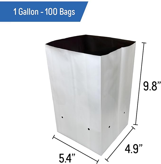 A.A 1 Gallon Grow Bags Black and White Poly Nursery Bags for Plants, Tree Grow, Greenhouse (100 Pack)