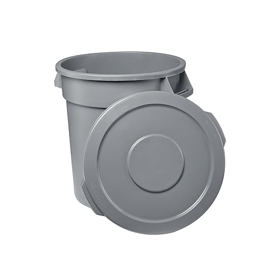 Feed and Seed Storage Container, 20 Gallon Gray Round Commercial Trash Can and Lid, Food Storage Plastic Bin, Use in Agricultural, Gardening, or Household