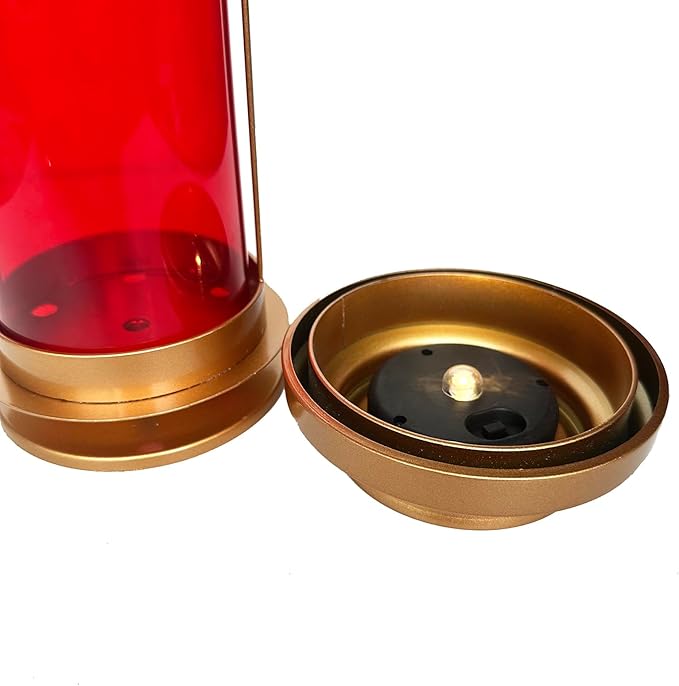 Memorial Garden Decorations with Long Stake, Solar Outdoor Candle Holder for Yard Memorial, Lantern Candle Holder, Fall Solar Lights Outdoor Decorative, Backyard Decor - Gold Metal Frame, Red Acrylic