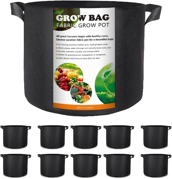10 Packs 7-Gallon Grow Bags, Heavy-Duty Thickened Non-Woven Fabric. for Planting Plants, Suitable for Indoor, Outdoor, Garden and Underground. Black.