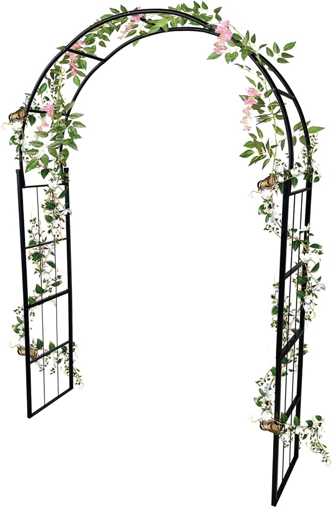 Metal Arch Backdrop Stand, Wedding Arch Frame for Wedding Decorations, Balloon Arch Stand with Stakes for Ceremony, Christmas, Outdoor Garden Arch Arbor Trellis for Climbing Plants, Black