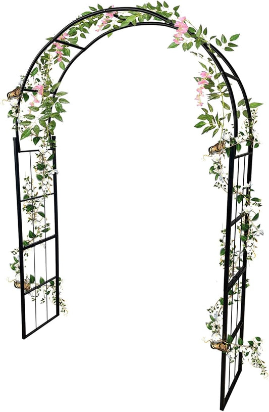 Metal Arch Backdrop Stand, Wedding Arch Frame for Wedding Decorations, Balloon Arch Stand with Stakes for Ceremony, Christmas, Outdoor Garden Arch Arbor Trellis for Climbing Plants, Black