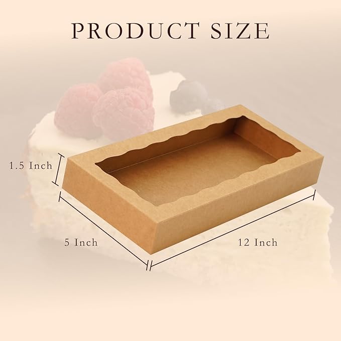20pcs Brown Cookie Boxes 12x5x1.5 Inch Bakery Boxes with Window Treat Box Chocolate Strawberries Box for Wedding Favors Party Birthday Favors