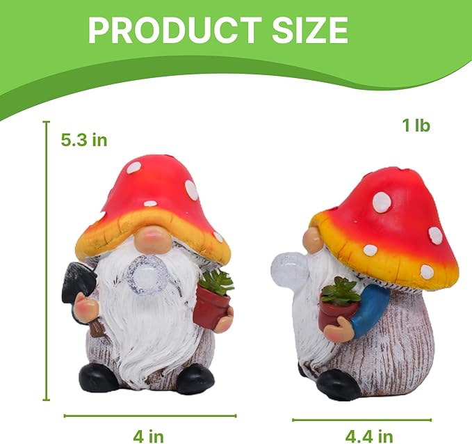 Garden Gnome Statues Decor with Solar Lights, Outdoor Decorations for Yard Porch Lawn Balcony Patio, Housewarming Gifts