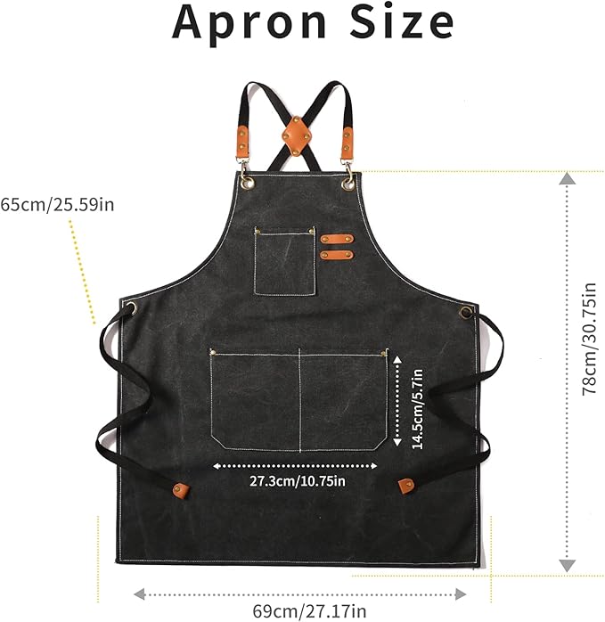 Tosewever Canvas Cross Back Chef Cotton Aprons for Men Women with Large Pockets
