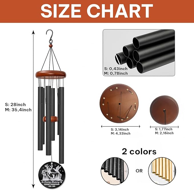 Personalized Hunter & Fisherman Memorial Wind Chime – Custom Wildlife Engraved “in Loving Memory” Outdoor Sympathy Gift – Remembrance Gift for Loss of Loved One – Rustic Windchime Tribute