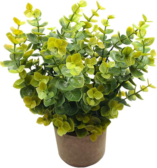 Mini Potted Plants Artificial Flocked Eucalyptus Greenery in Pots Faux Potted Herbs Small Houseplants for Indoor Outdoor Greenery Tabletop Decoration Centerpiece, Garden,Farmhouse (1)