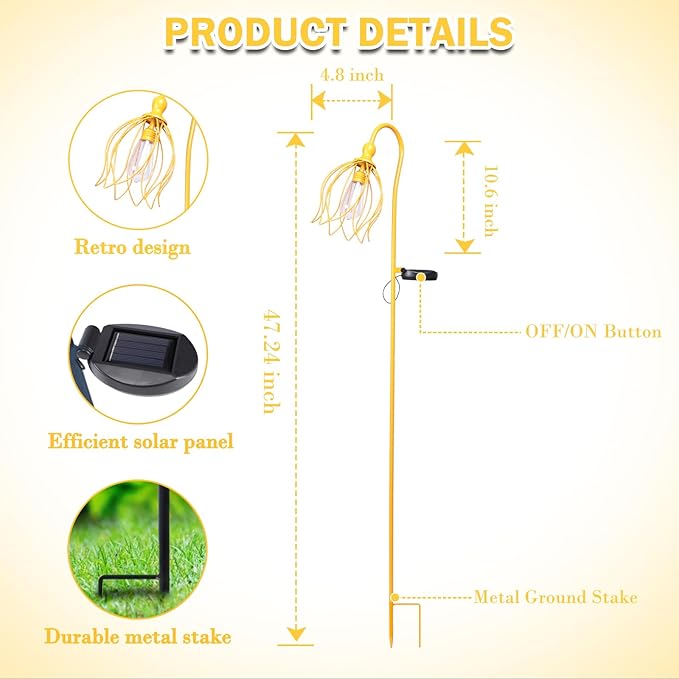 Solar Lights Outdoor Decorative Solar Wire Metal Flower Yard Stake Decorative Path Light for Walkway Pathway Lawn Patio Yard Decorations Yellow 2 Pack