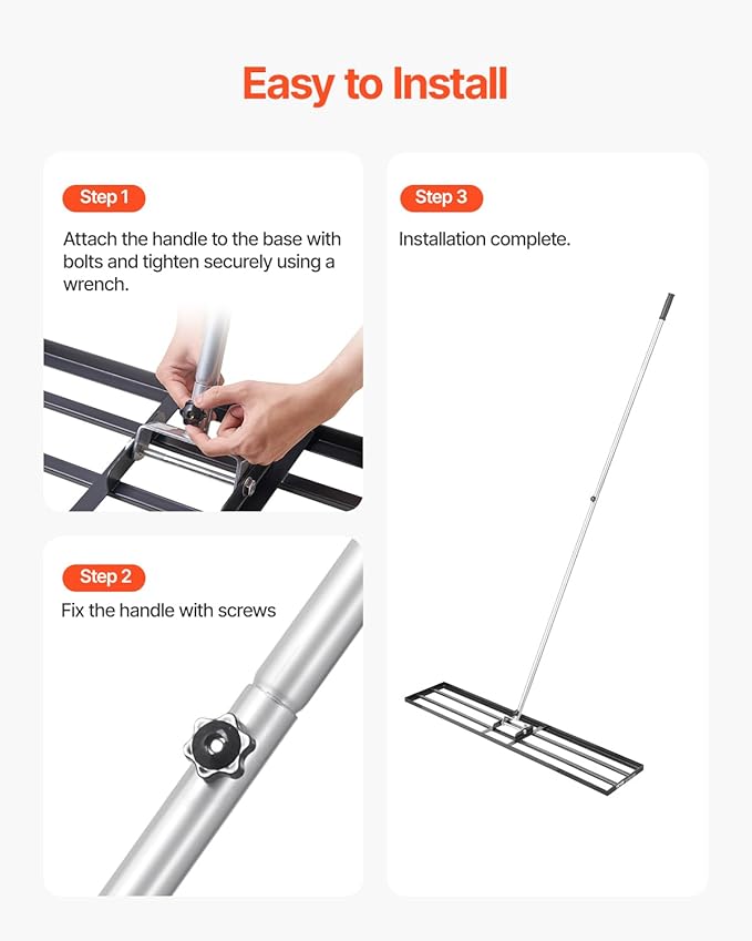 VEVOR Lawn Leveling Rake, Lawn Leveler with 83.9 in Handle, 48x10 in Ground Plate, Rust-Resistant Carbon Steel Soil Leveler, 2 Heights Adjustable, Effort Saving Lawn Leveling Tool for Yard Golf Court