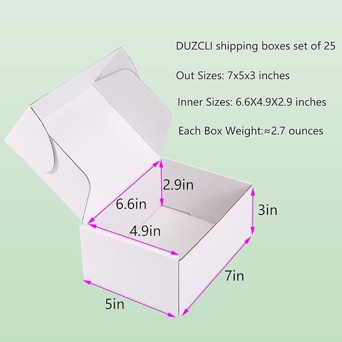 Small Shipping Boxes 7x5x3 Inch (25 Pack) - Sturdy White Corrugated Cardboard Boxes for Small Business, Ecommerce, Mailing & Packaging | Recyclable Gift & Storage Boxes
