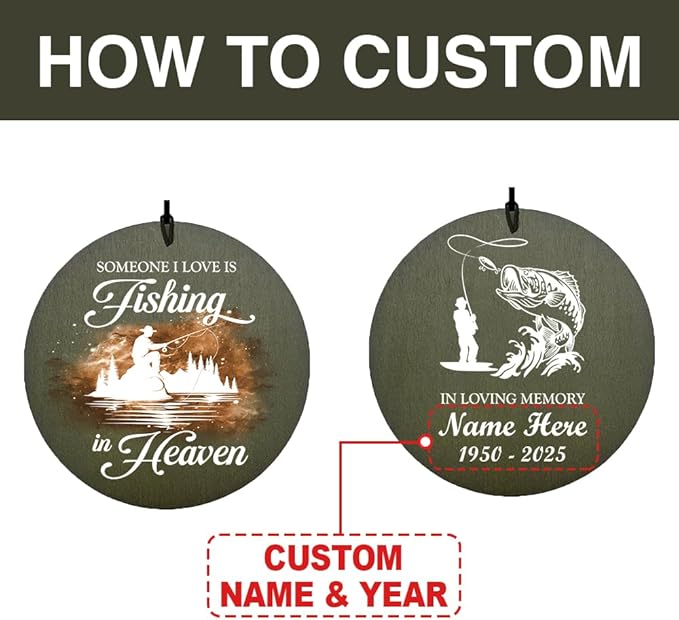 Memorial Wind Chimes Personalized, 36inch Sympathy Wind Chime, in Loving Memory for Loss of Loved Grandpa/Dad Loves Fishing, Fishing in Heaven, Memorial Gifts (Produced in USA)
