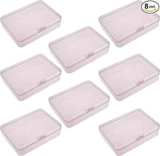 Goodma 8 Pieces Rectangular Plastic Boxes Empty Storage Organizer Containers with Hinged Lids for Small Items and Other Craft Projects (Pink, 4.5 x 3.3 x 1.1 inch)