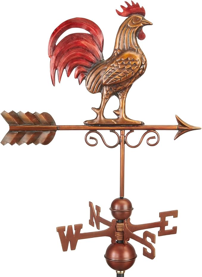 Good Directions Bantam Red Rooster Copper Weathervane, Hand Finished Multi Color Patina