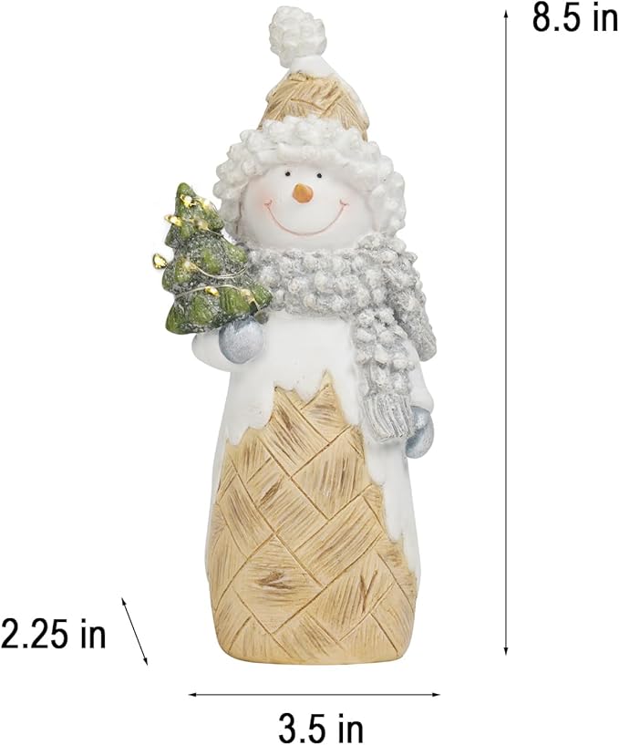 Newman House Studio Snowman Christmas Decorations Christmas-Tree Lighted - Snowmans Figurines Ornaments with LED Lights Merry Resin Holiday Light Up Snowman Indoor Decor 3.5 * 2.25 * 8.5 in