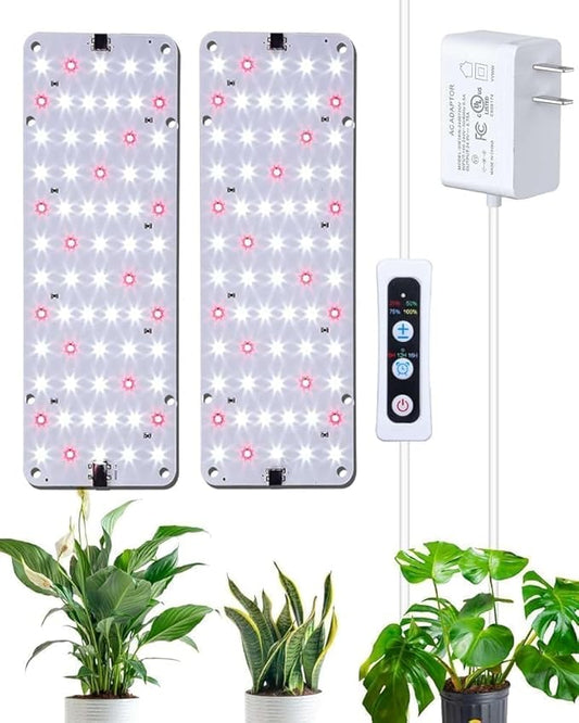 DOMMIA Grow Light, 20W Ultra-Thin Panel Grow Lights for Indoor Plants, High PPFD Full Spectrum, Dimmable, 6/12/16H Timer Auto on/Off, Suitable for Indoor Growing, Cold White 2-Pack