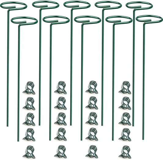 10 pcs 16 inch Metal Single Stem Flower Plant Support Stakes and Rings for Amaryllis Orchid Lily Sunflower Rose Narcissus