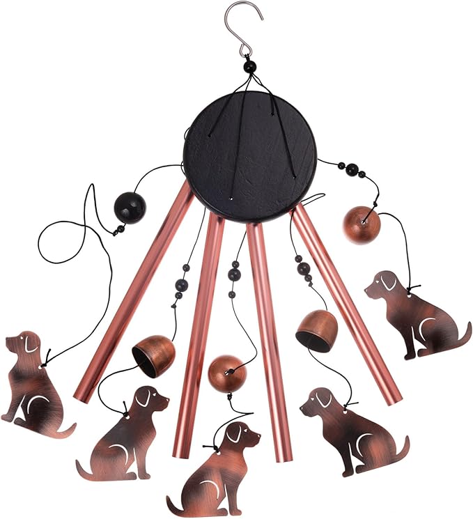 Dog Wind Chimes for Garden, Gifts for Mom, Home, Balconies, Rooms, Patio, Indoor, Outdoor Dogs Decoration, Aluminum Puppy Wind Catcher, Copper Labrador Wind Bells, Golden Retriever Wind Chimes Decor