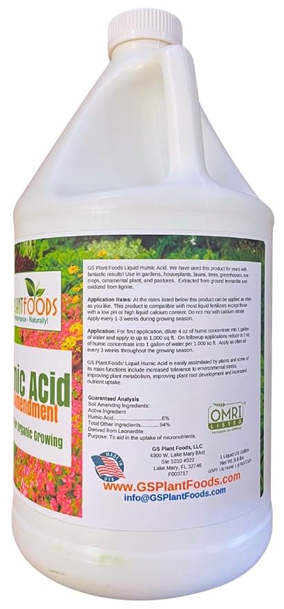 GS Plant Foods Humic Acid Soil Amendment – Leonardite-Derived Liquid Concentrate for Improved Soil Structure & Nutrient Availability – OMRI Listed for Organic Use – 1 Gallon