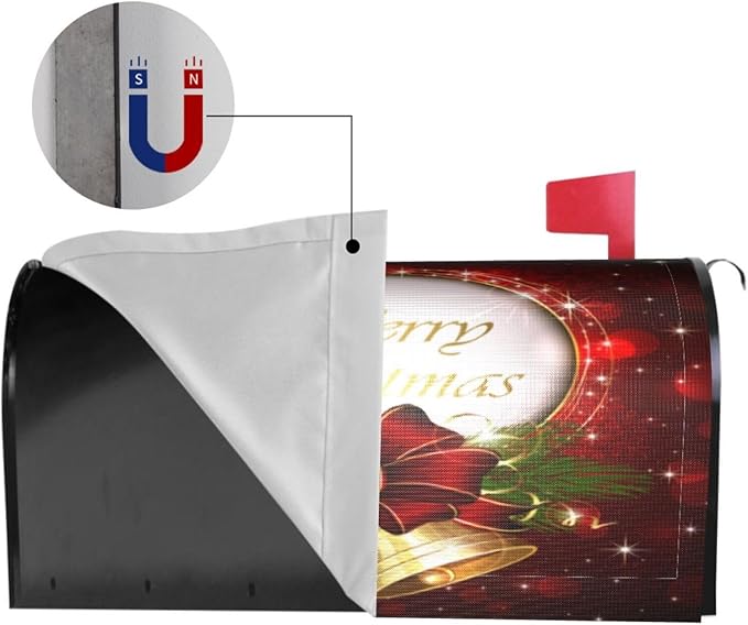 Christmas Mailbox Covers Merry Christmas Bell Snowflake Magnetic Letter Post Box Cover Standard Size 21 x 18 Inch Garden Yard Home Decorative