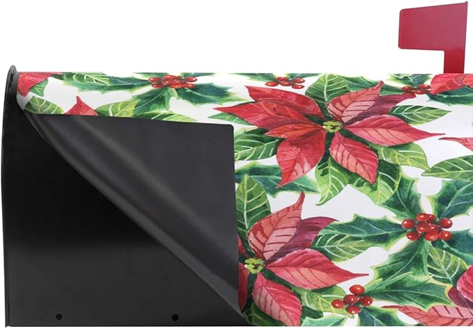 WOOR Christmas Poinsettia Magnetic Magnetic Mailbox Cover Standard Size for Garden Yard Outdoor Decorations-18 x 20.8"