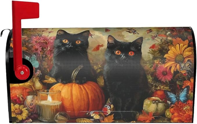 Autumn Pumpkin Cat Mailbox Covers Magnetic Letterbox Covers 21x18 Inch for Garden Outdoor Decoration