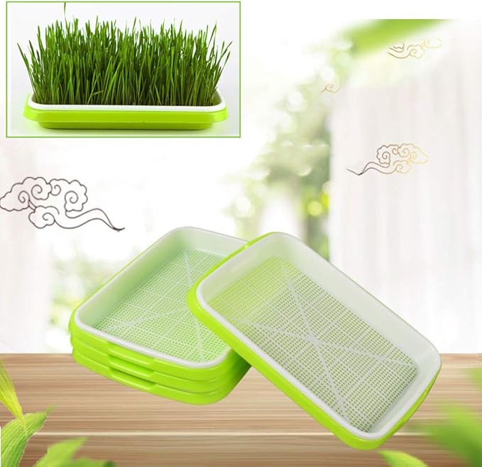 Plastic Growing Trays, Seed Tray with Germination Layer and Water Storage Layer, Double-Layer Design, for Seedlings, Indoor Gardening, Growing Microgreens, Wheatgrass(Green)