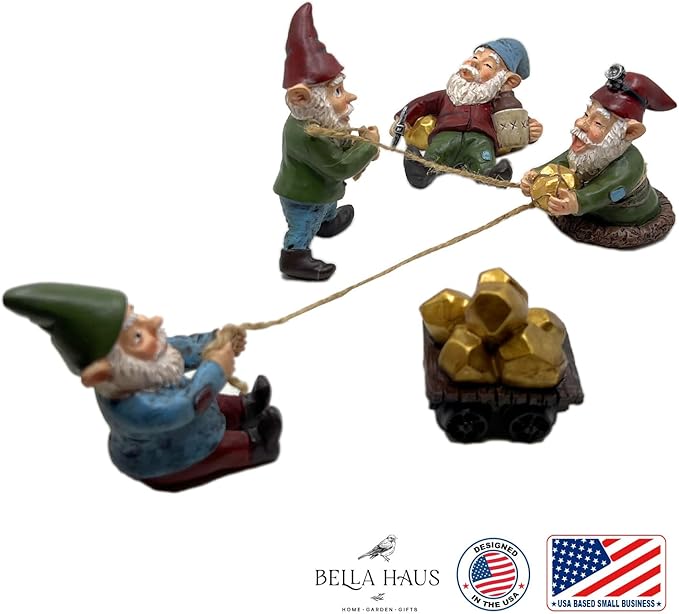The Gnome Creek Mining Company Garden Statue | Authentic Gold Prospector's Poly-Resin Outdoor Decor |Poly-Resin 5pc Set (Gnome Creek Mining)
