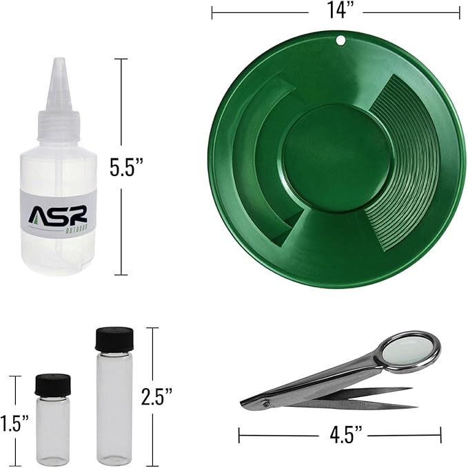 ASR Outdoor 14" Gold Pan Gold Prospecting Beginners Kit, Collection Tools, 5 Piece Green