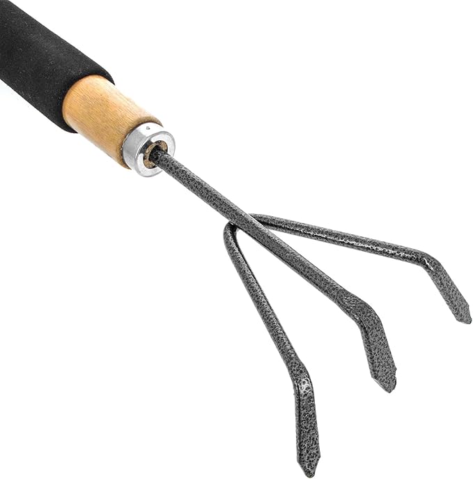 Wooden Steel Handheld Triple Claw 3 Prong Garden Rake Cultivator