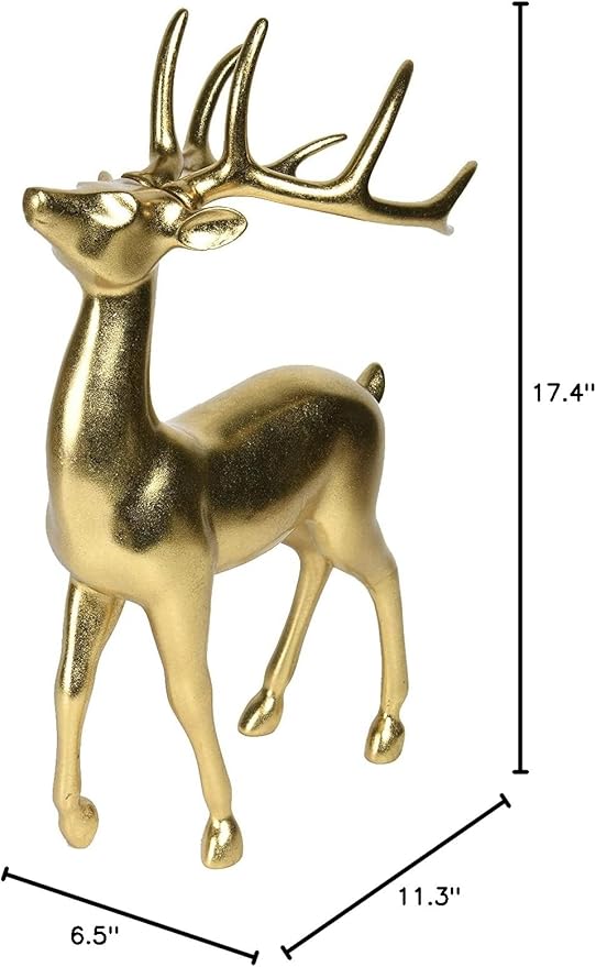 Newman House Studio Gold Reindeer Christmas Decoration Indoor - Large Christmas Reindeer Decor Statue 10.6 * 6.5 * 17.4 Inch