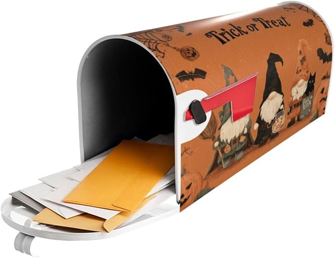 Mailbox Covers Gnomes Halloween Pumpkin Gnomes Halloween Pumpkin Magnetic Letter Post Box Cover Standard Size 21 x 18 Inch Garden Yard Home Decorative