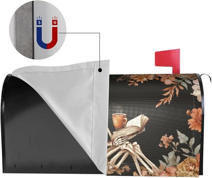 DADABULIU Mailbox Covers Skull Flower Book Boho Magnetic Letter Post Box Cover Standard Size 21 x 18 Inch Garden Yard Home Decorative