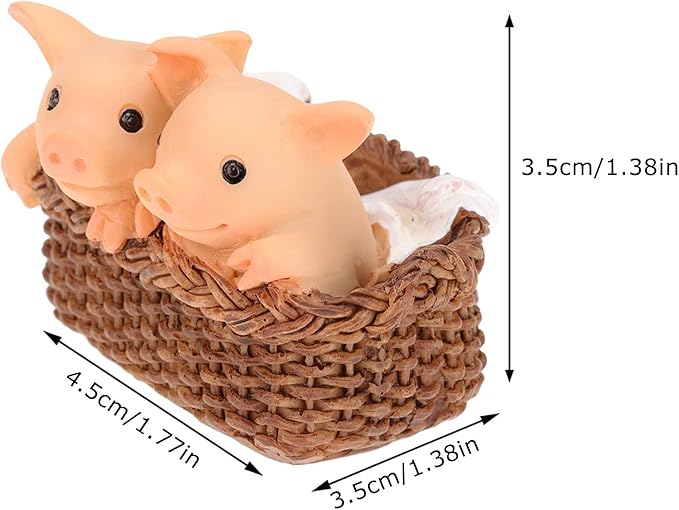 Pig Statue Mini Pig Figurine, Resin Home Decor, Lucky Animal Garden Statue for Micro Landscape (Pig in Small Basket)