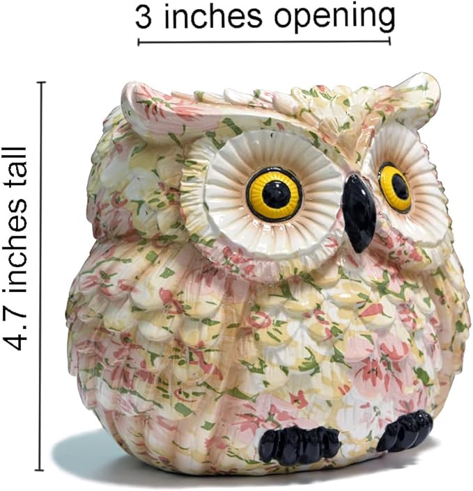 Pink Owl Planter, Cute Owl Statue Decor, Succulent Plant Pots, Decorative Flower Pot, Animal Bird Planters, Indoor Plant Pot for Home Garden Windowsill, Funny Gifts for Smart Women Mother Teacher