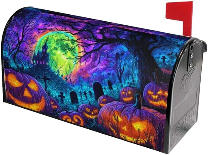 Halloween Pumpkin Mailbox Covers Magnetic Letterbox Covers 21x18 Inch for Garden Outdoor Decoration