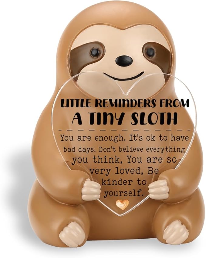 Sloth Figurine Gift, Resin Collectible Statue with Heart Acrylic Plaque, Positive Reminder Gifts for Women Men Friends, Birthday Christmas Stress Relief Ornament YSS1