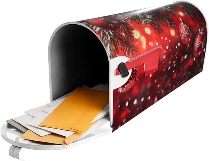 Festive Magnetic Mailbox Cover Red Christmas Ball Pattern Outdoor Mailbox Protector Holiday Seasonal Decorative Garden Yard Home Standard Size 21 x 18 Inch
