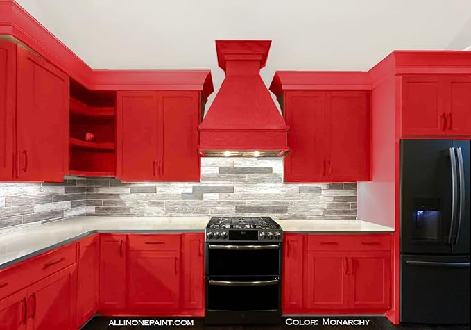 ALL-IN-ONE Paint, Durable cabinet and furniture paint. Built in primer and top coat, no sanding needed. Includes our 30 featured color card - Monarchy (primary red), 8oz Sample